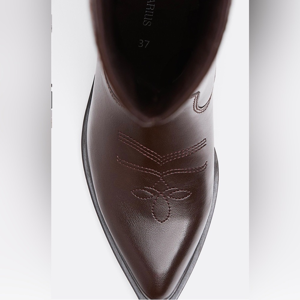 stradivarius Women's Dark Burgandy Brown Western Embroidered Boots Size 7.5 - Picture 3 of 16